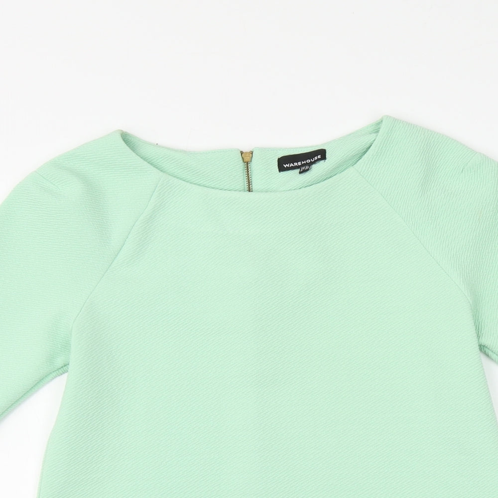 Warehouse Womens Green Polyester Basic Blouse Size 6 Round Neck