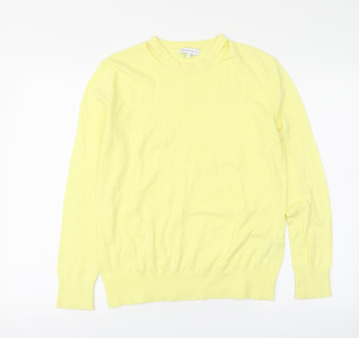 Warehouse Womens Yellow Round Neck Cotton Pullover Jumper Size 6