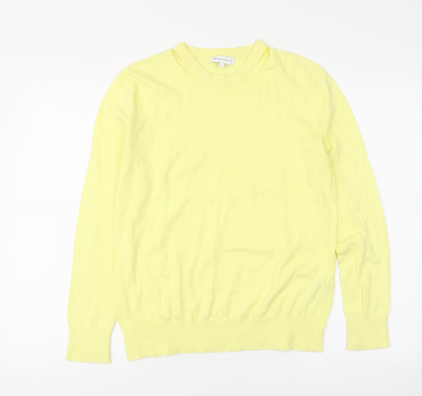Warehouse Womens Yellow Round Neck Cotton Pullover Jumper Size 6