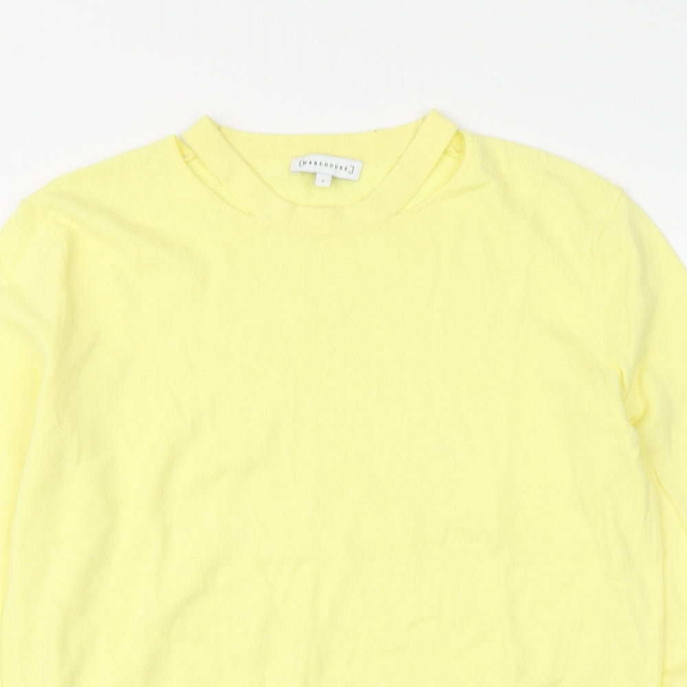 Warehouse Womens Yellow Round Neck Cotton Pullover Jumper Size 6