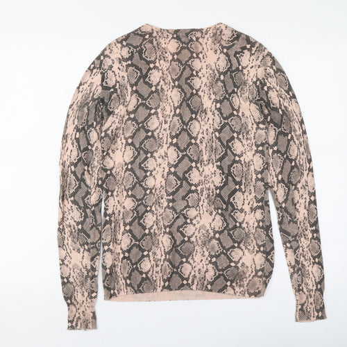 Warehouse Womens Pink Round Neck Animal Print Cotton Pullover Jumper Size 6