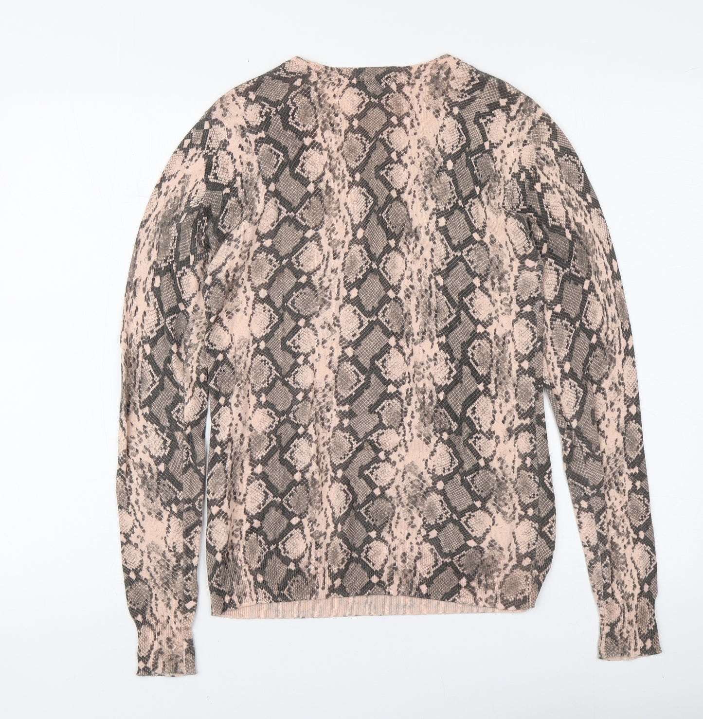 Warehouse Womens Pink Round Neck Animal Print Cotton Pullover Jumper Size 6