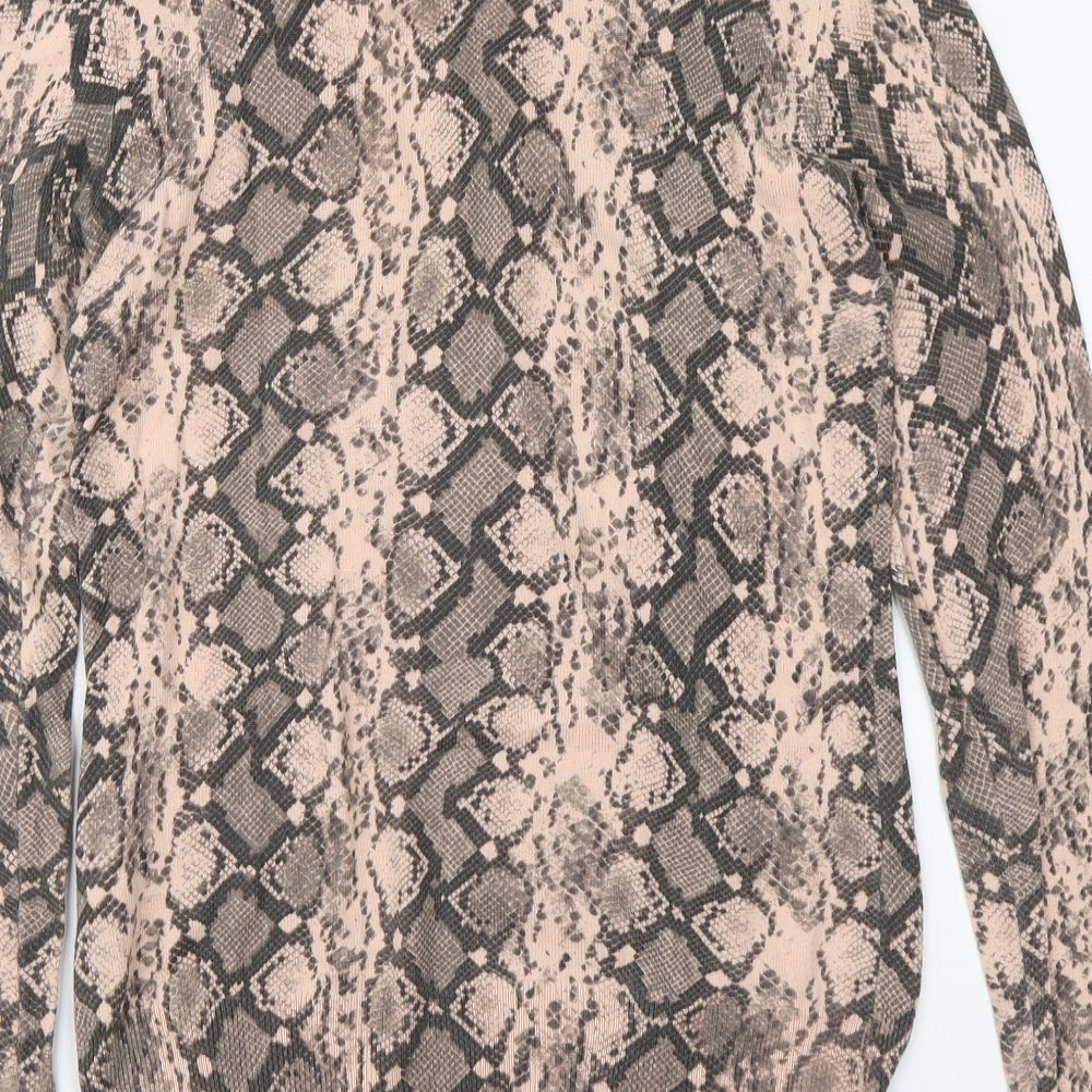 Warehouse Womens Pink Round Neck Animal Print Cotton Pullover Jumper Size 6