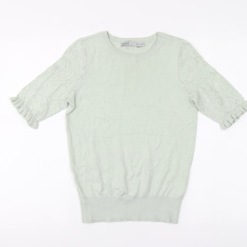 Oasis Womens Green Round Neck Cotton Pullover Jumper Size XS