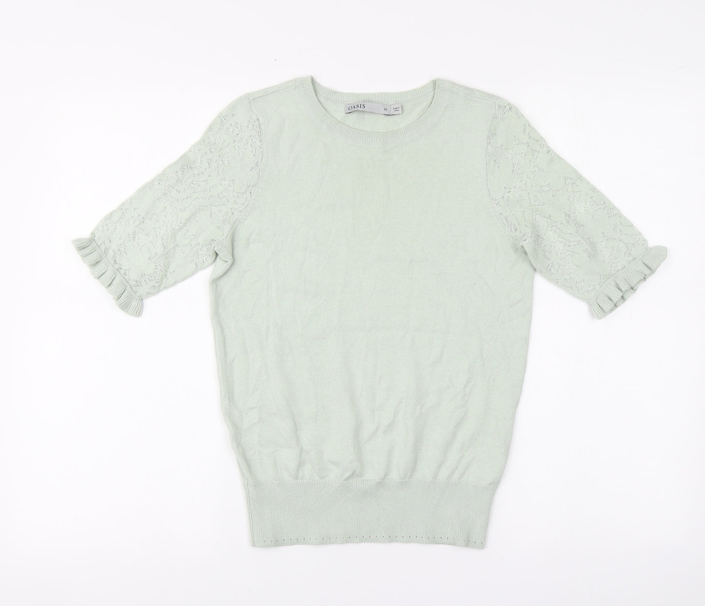 Oasis Womens Green Round Neck Cotton Pullover Jumper Size XS