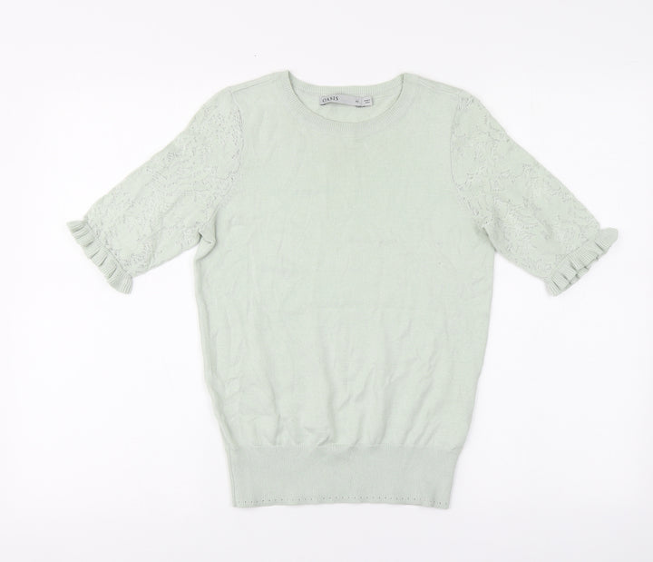 Oasis Womens Green Round Neck Cotton Pullover Jumper Size XS