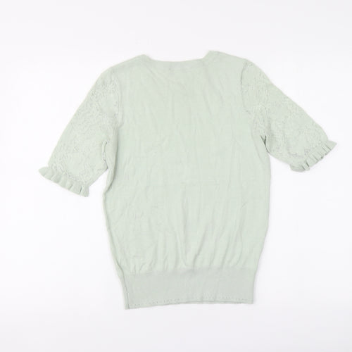 Oasis Womens Green Round Neck Cotton Pullover Jumper Size XS
