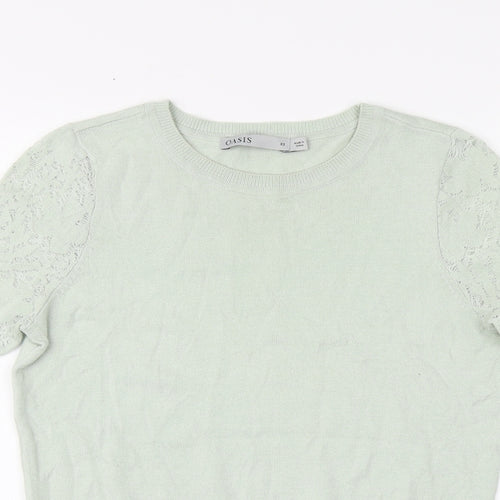 Oasis Womens Green Round Neck Cotton Pullover Jumper Size XS