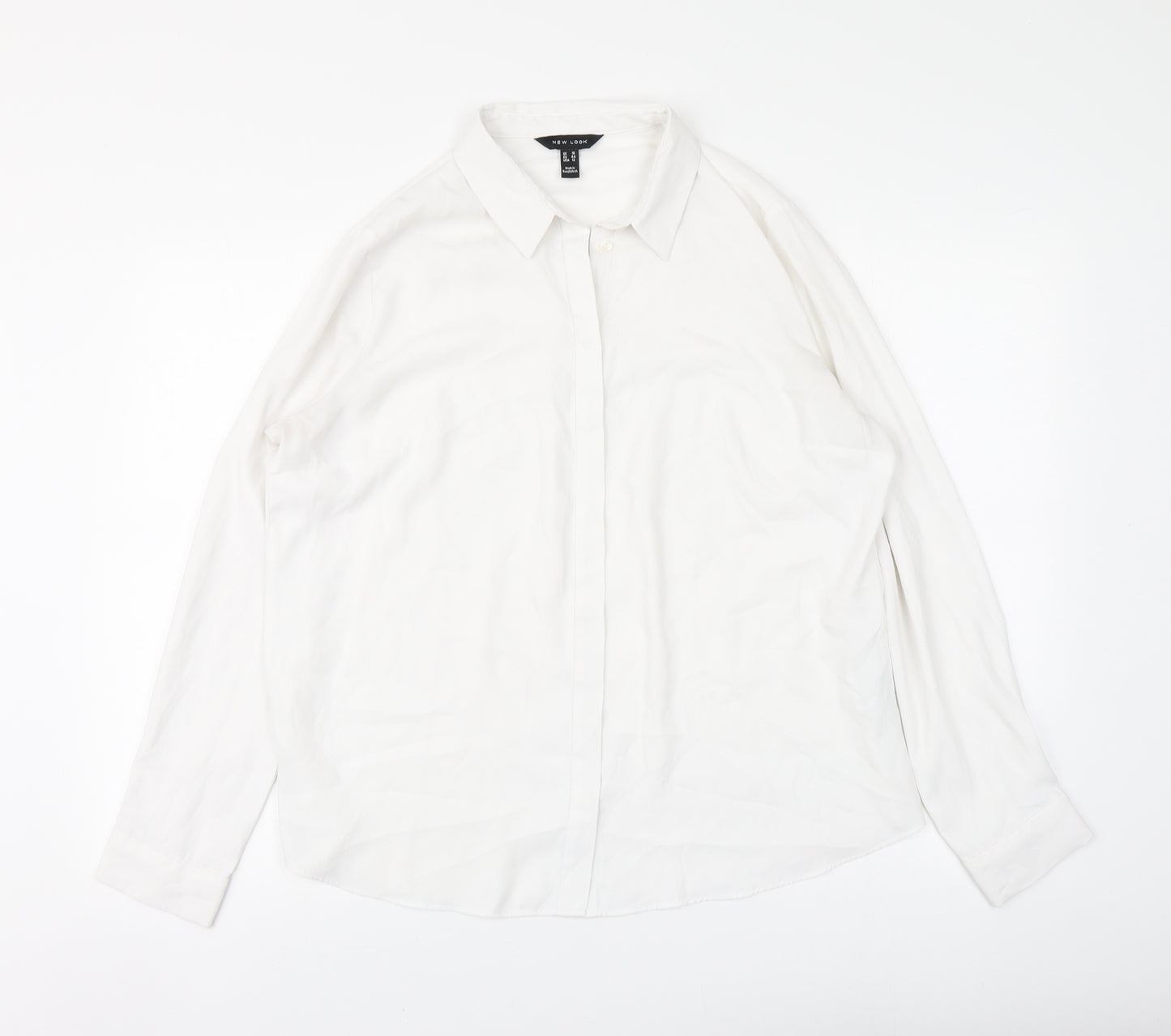 New Look Womens White Polyester Basic Button-Up Size 16 Collared