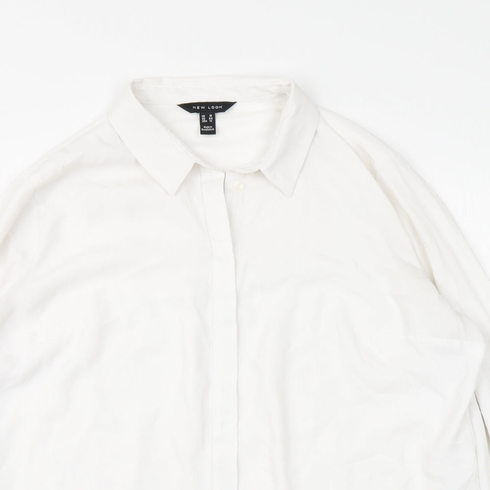 New Look Womens White Polyester Basic Button-Up Size 16 Collared