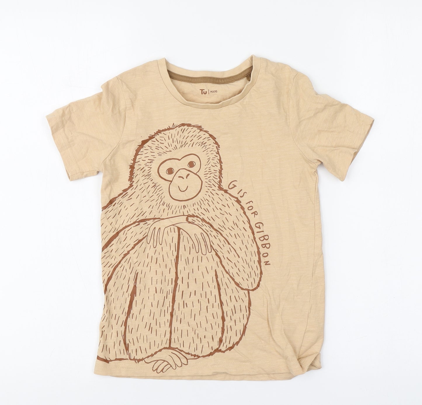 TU Boys Beige Cotton Basic T-Shirt Size 6-7 Years Round Neck