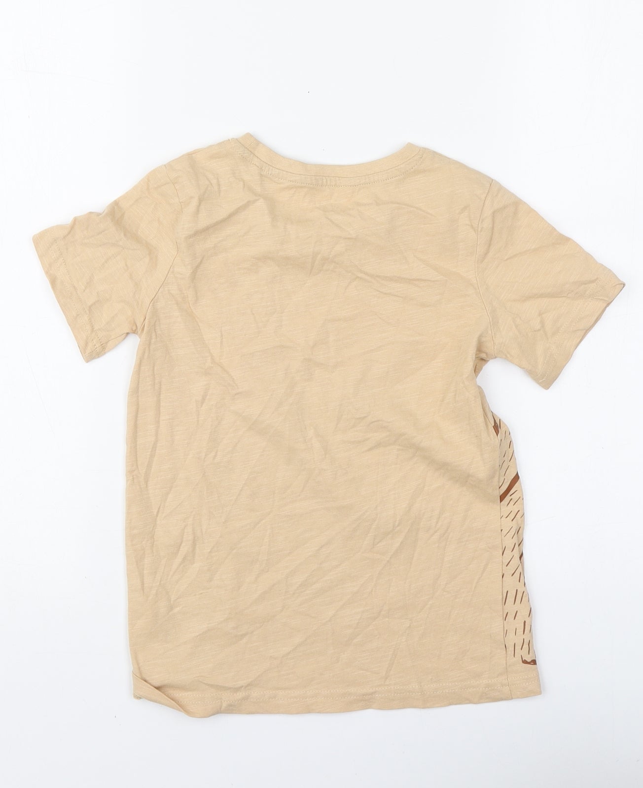 TU Boys Beige Cotton Basic T-Shirt Size 6-7 Years Round Neck