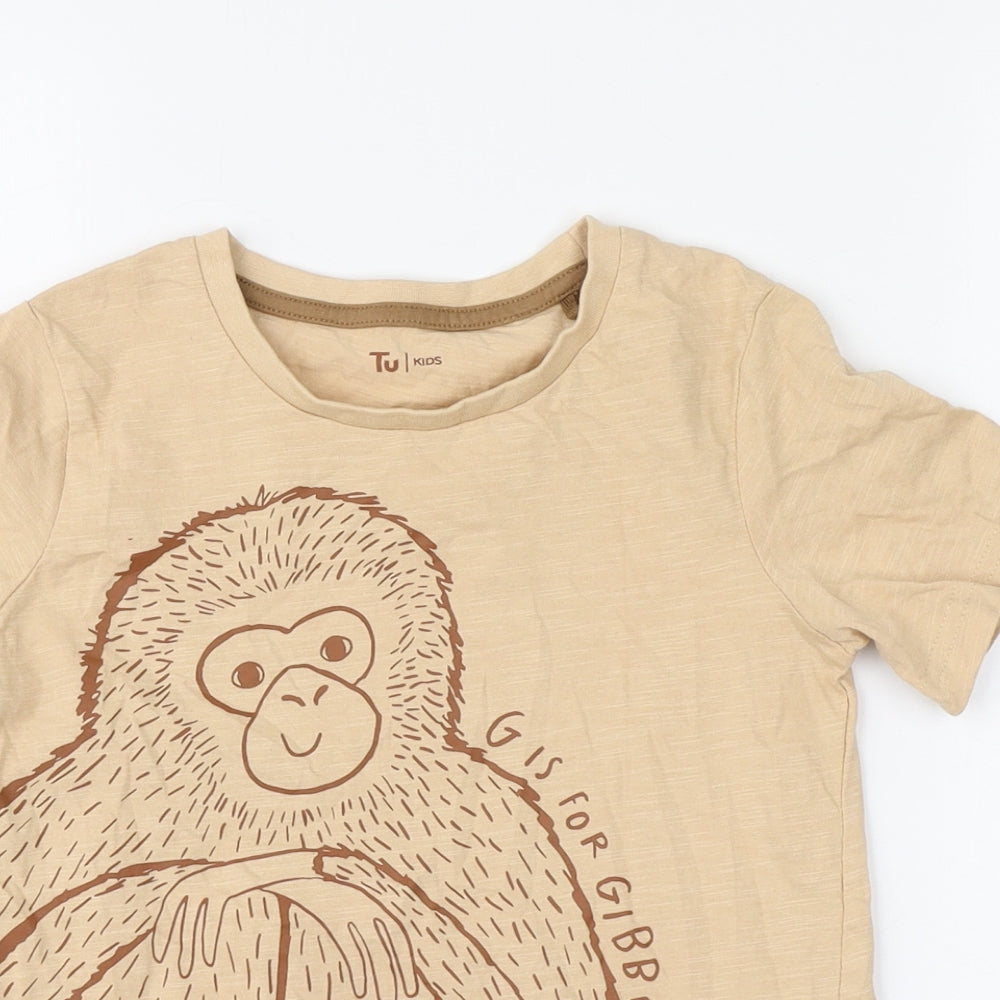 TU Boys Beige Cotton Basic T-Shirt Size 6-7 Years Round Neck