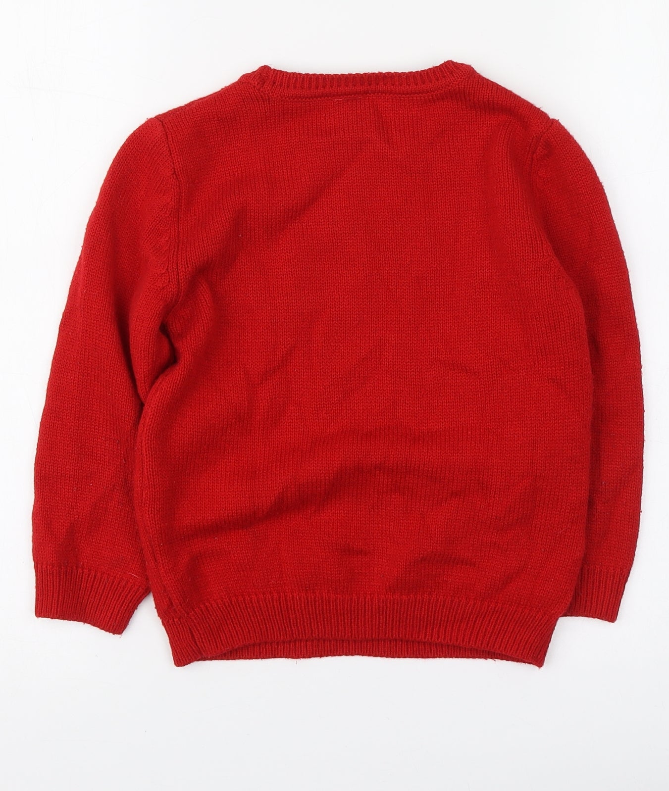 Primark Boys Red Round Neck Geometric Acrylic Pullover Jumper Size 6-7 Years