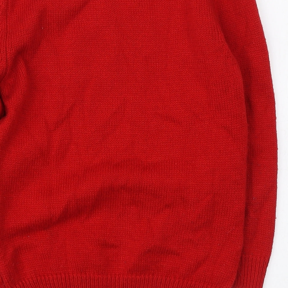 Primark Boys Red Round Neck Geometric Acrylic Pullover Jumper Size 6-7 Years