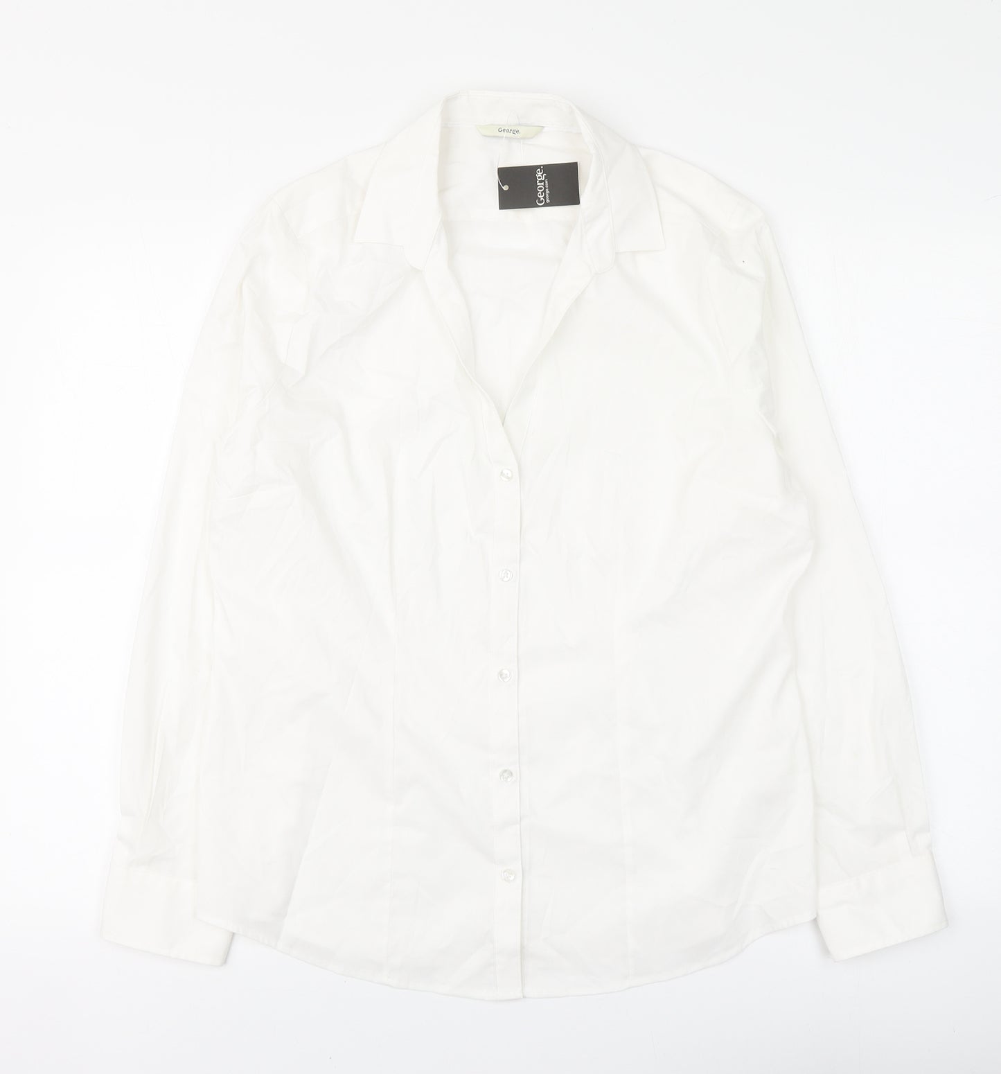 George Womens White Polyester Basic Button-Up Size 14 Collared
