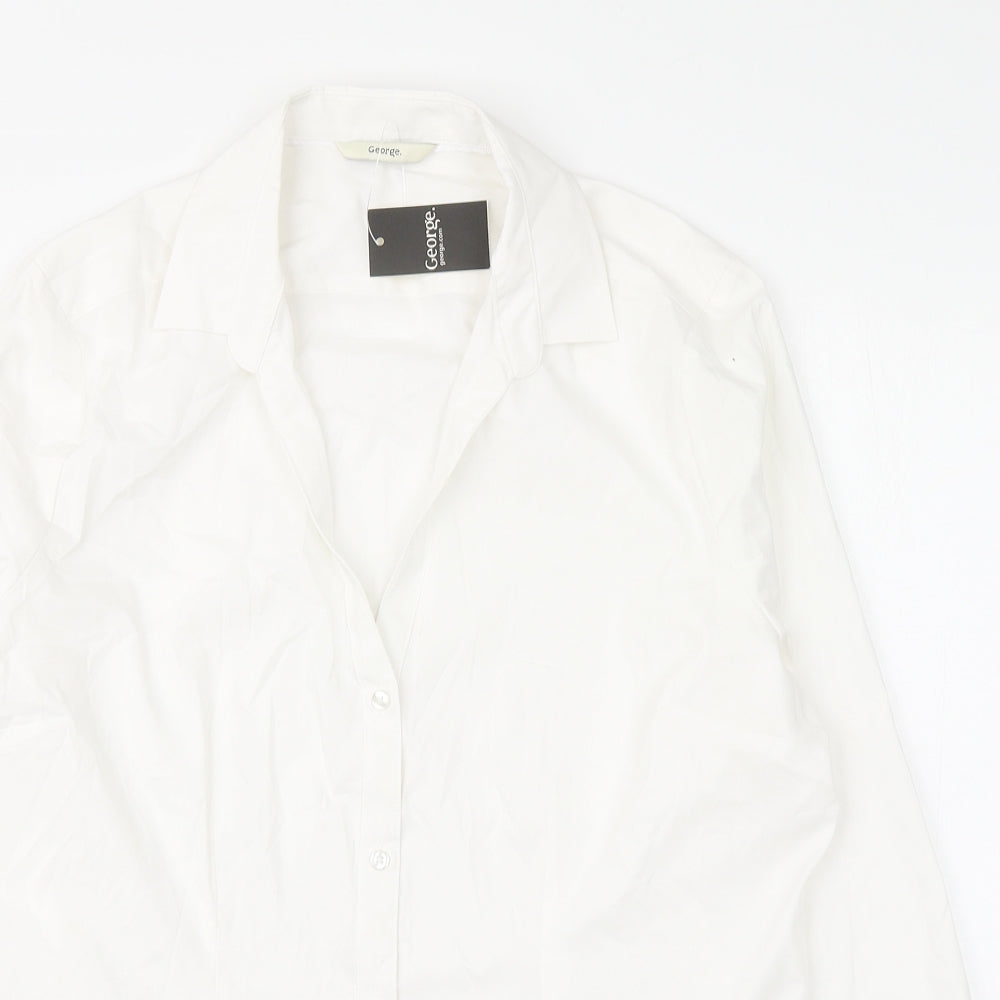 George Womens White Polyester Basic Button-Up Size 14 Collared