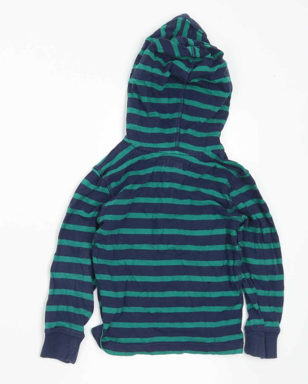 H&M Boys Green Striped Cotton Pullover Hoodie Size 3-4 Years - Diggers