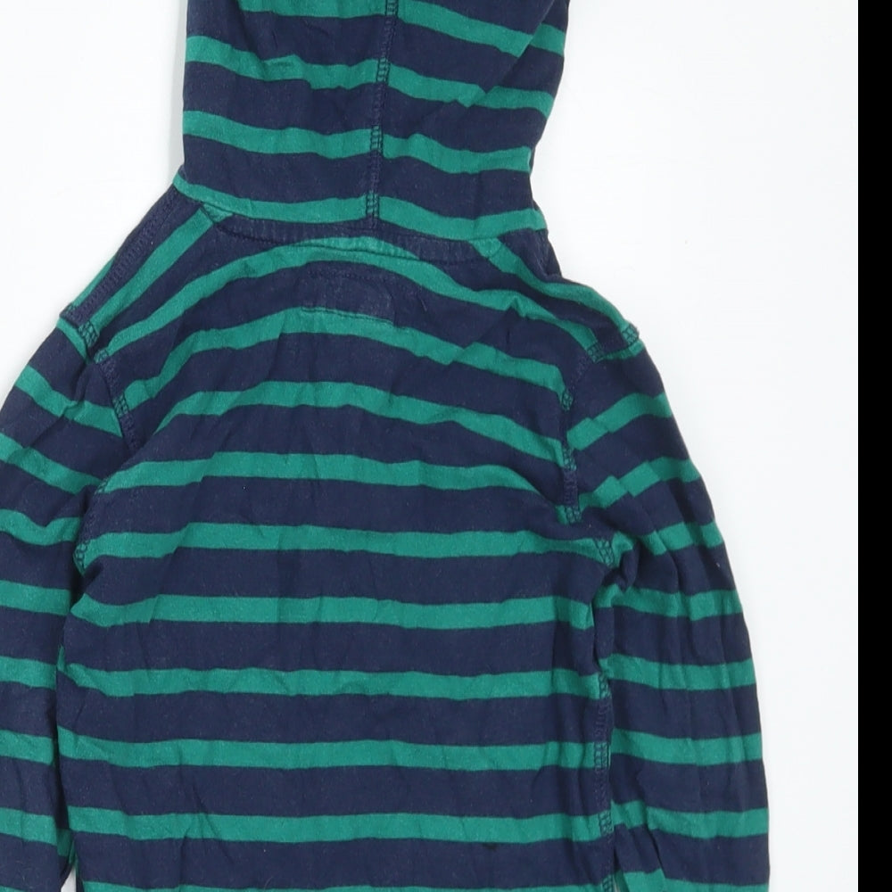 H&M Boys Green Striped Cotton Pullover Hoodie Size 3-4 Years - Diggers