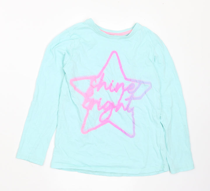 Dunnes Stores Girls Blue Cotton Basic T-Shirt Size 9-10 Years Crew Neck - Shine Bright