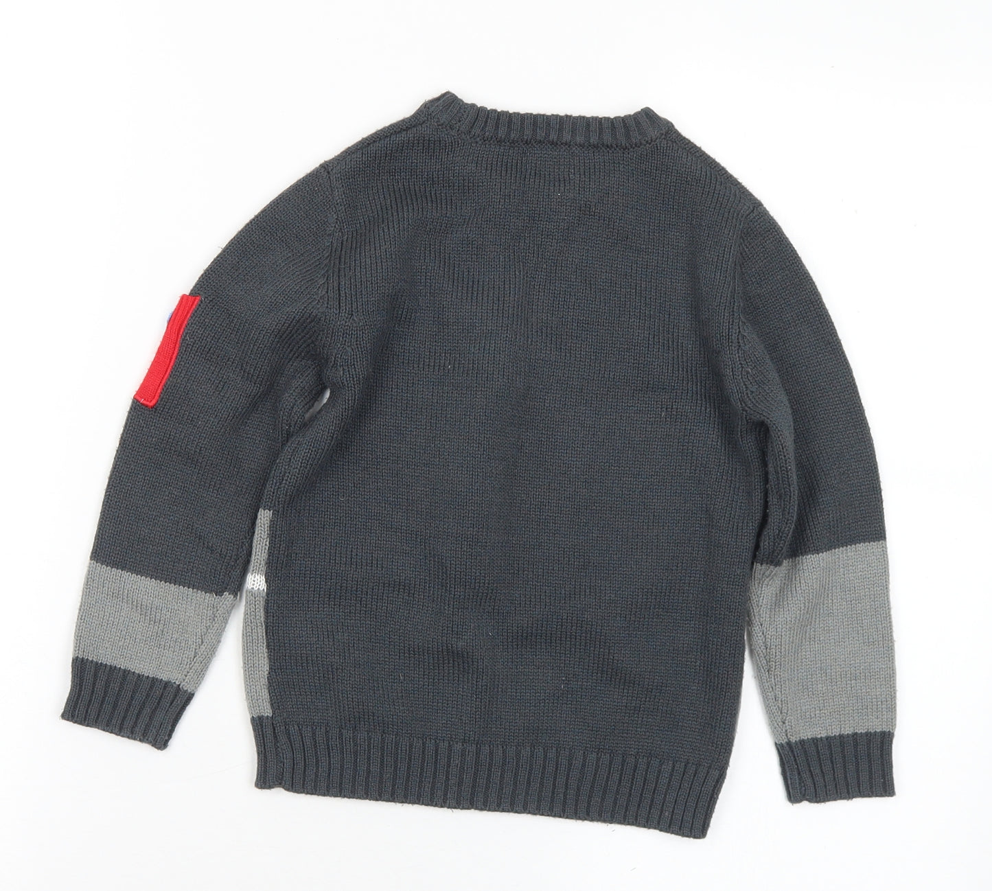 F&F Boys Multicoloured Crew Neck Acrylic Pullover Jumper Size 4-5 Years - Fire Engine
