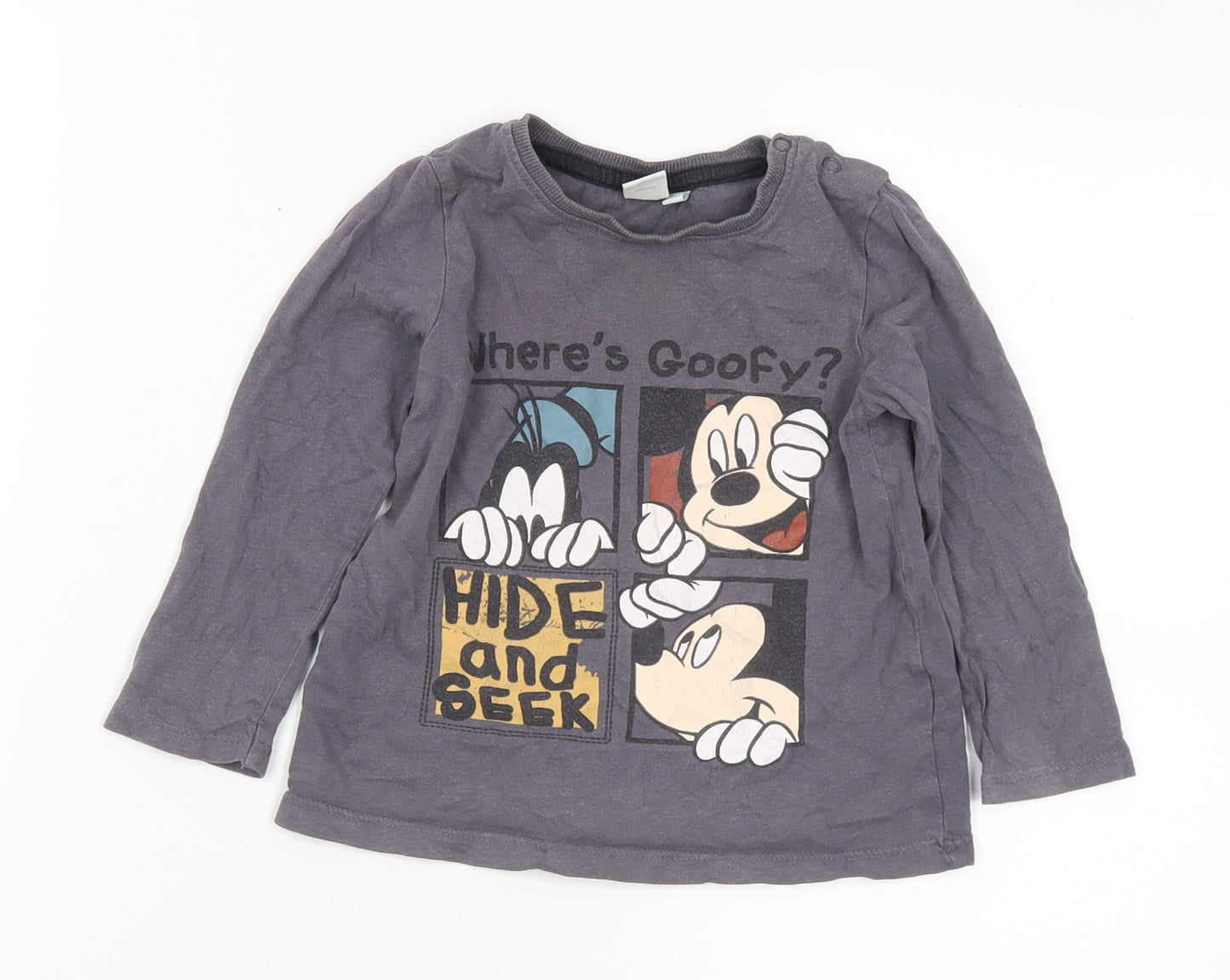 Disney Boys Grey Polyester Basic T-Shirt Size 18-24 Months Crew Neck - Goofy