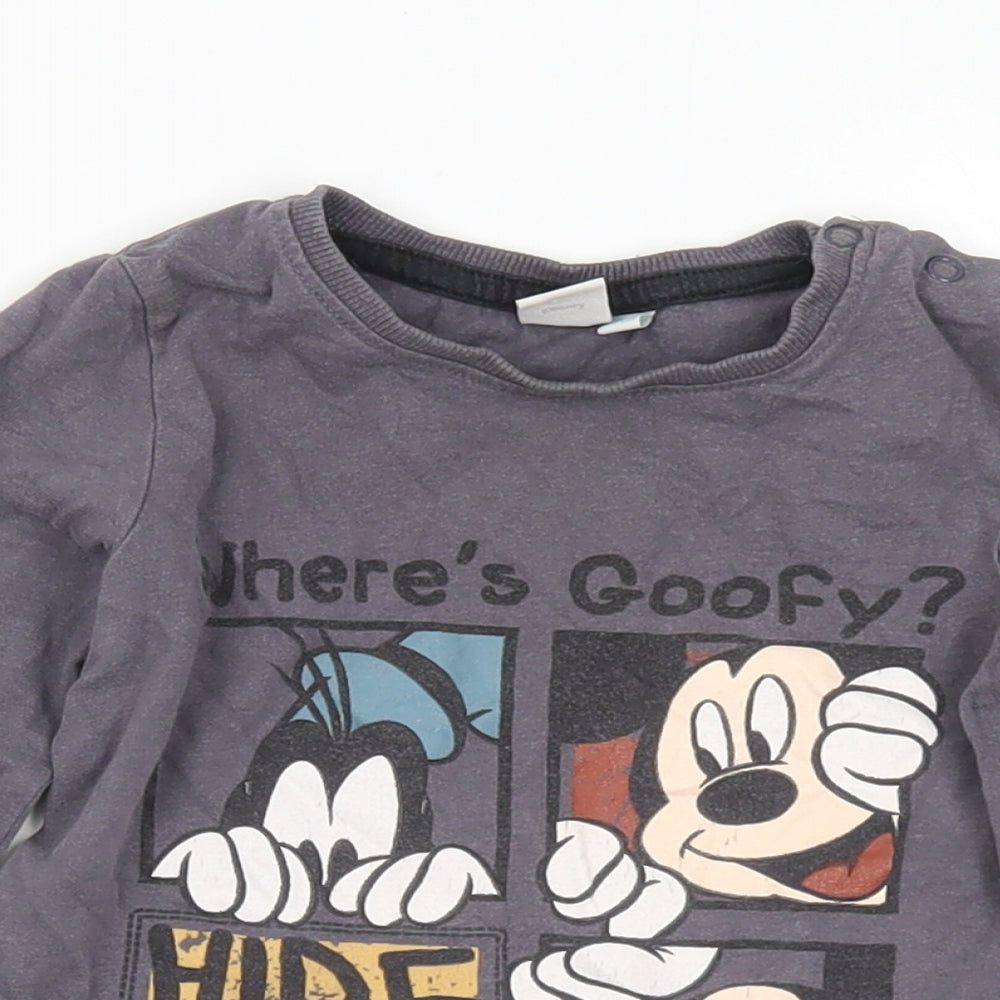 Disney Boys Grey Polyester Basic T-Shirt Size 18-24 Months Crew Neck - Goofy