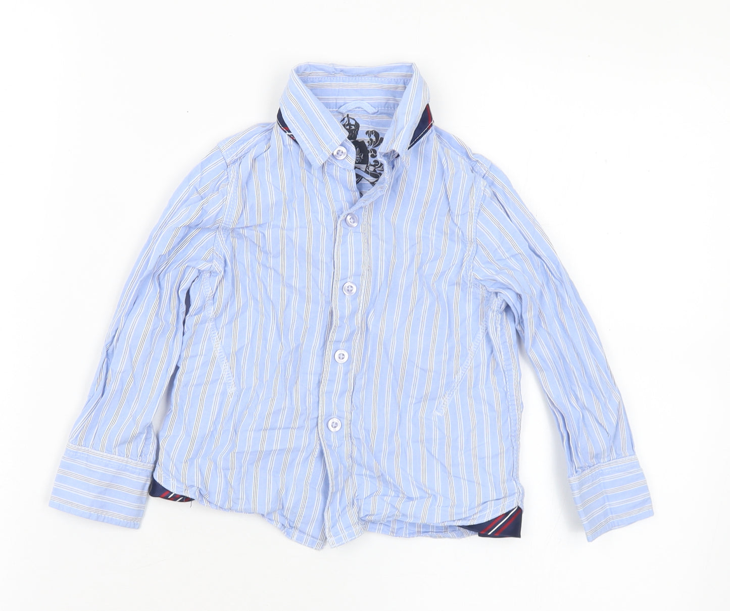 NEXT Boys Blue Striped Cotton Basic Button-Up Size 3 Years Collared Button