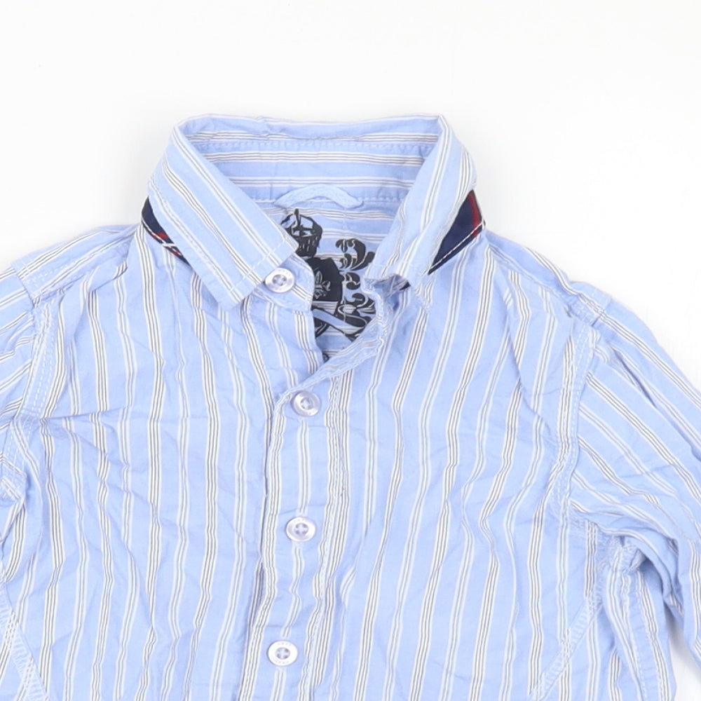 NEXT Boys Blue Striped Cotton Basic Button-Up Size 3 Years Collared Button