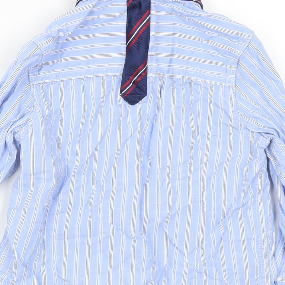 NEXT Boys Blue Striped Cotton Basic Button-Up Size 3 Years Collared Button