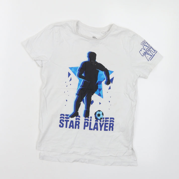 Primark Boys White Cotton Basic T-Shirt Size 5-6 Years Crew Neck - Football