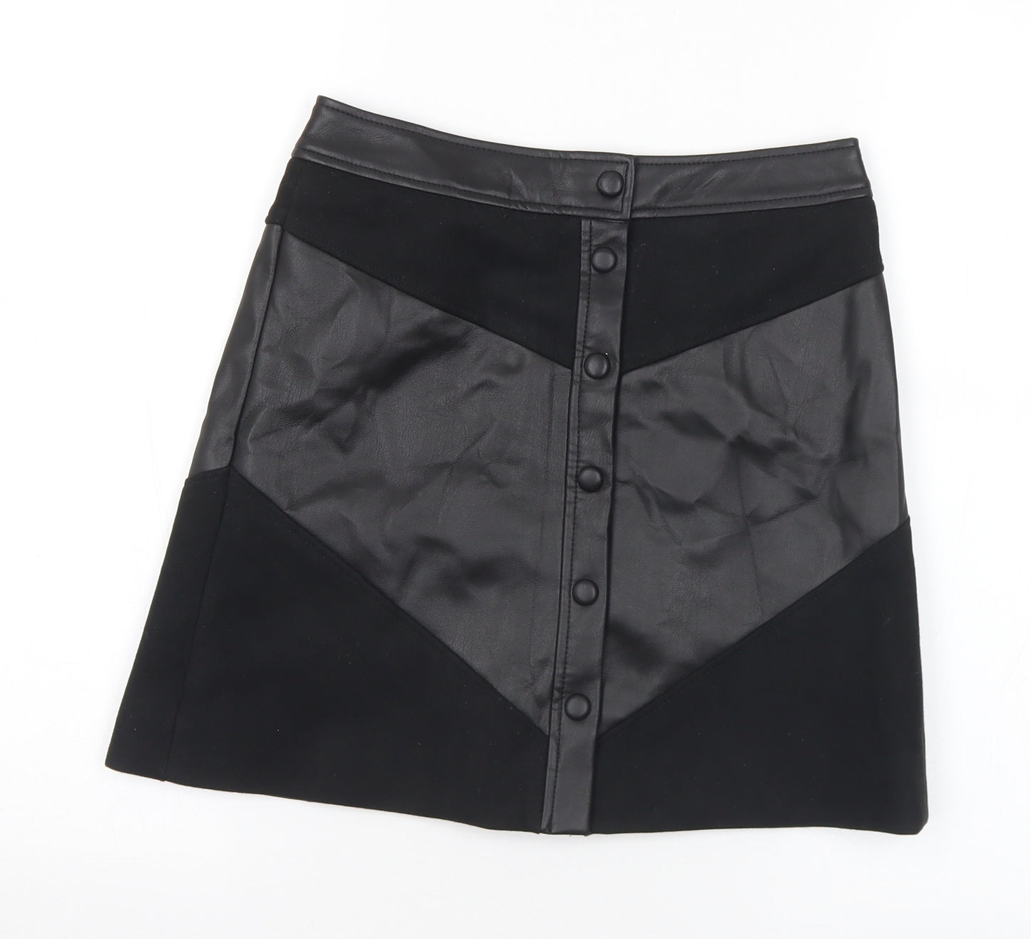 Marks and Spencer Womens Black Polyester A-Line Skirt Size 6 Button