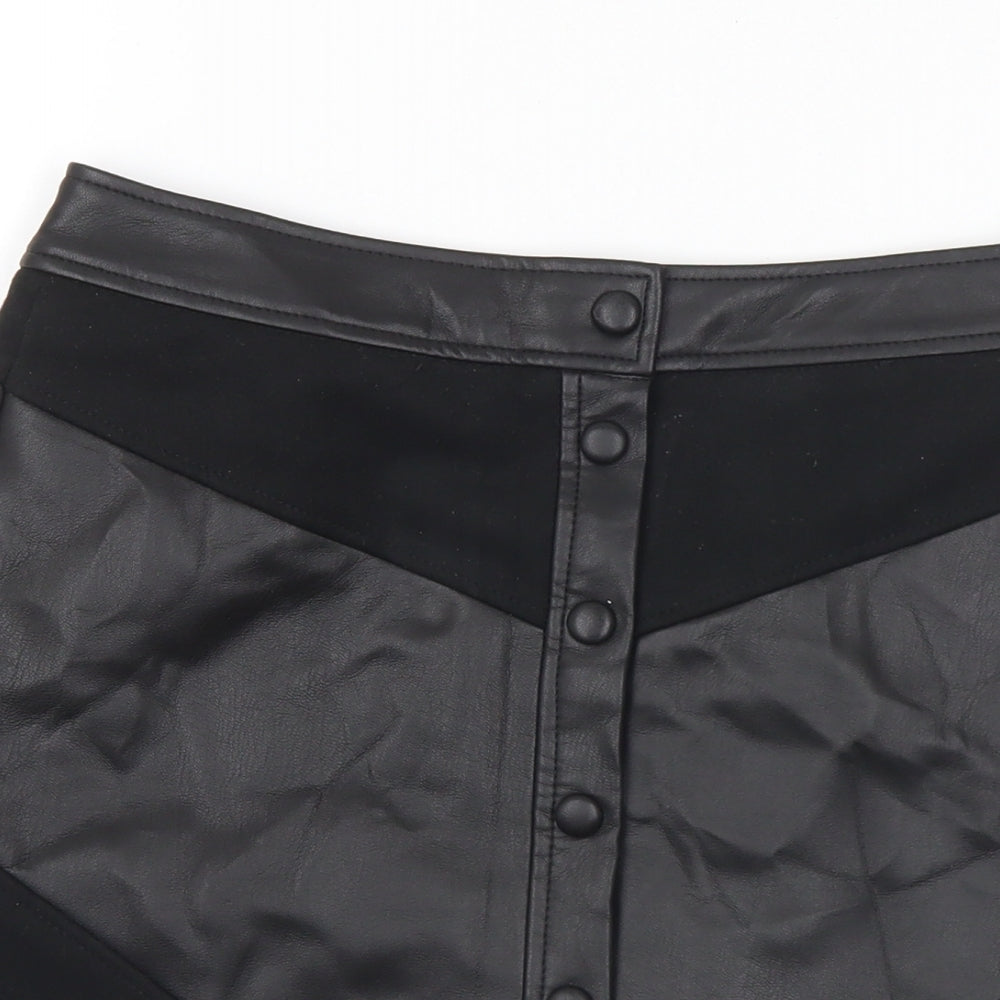 Marks and Spencer Womens Black Polyester A-Line Skirt Size 6 Button