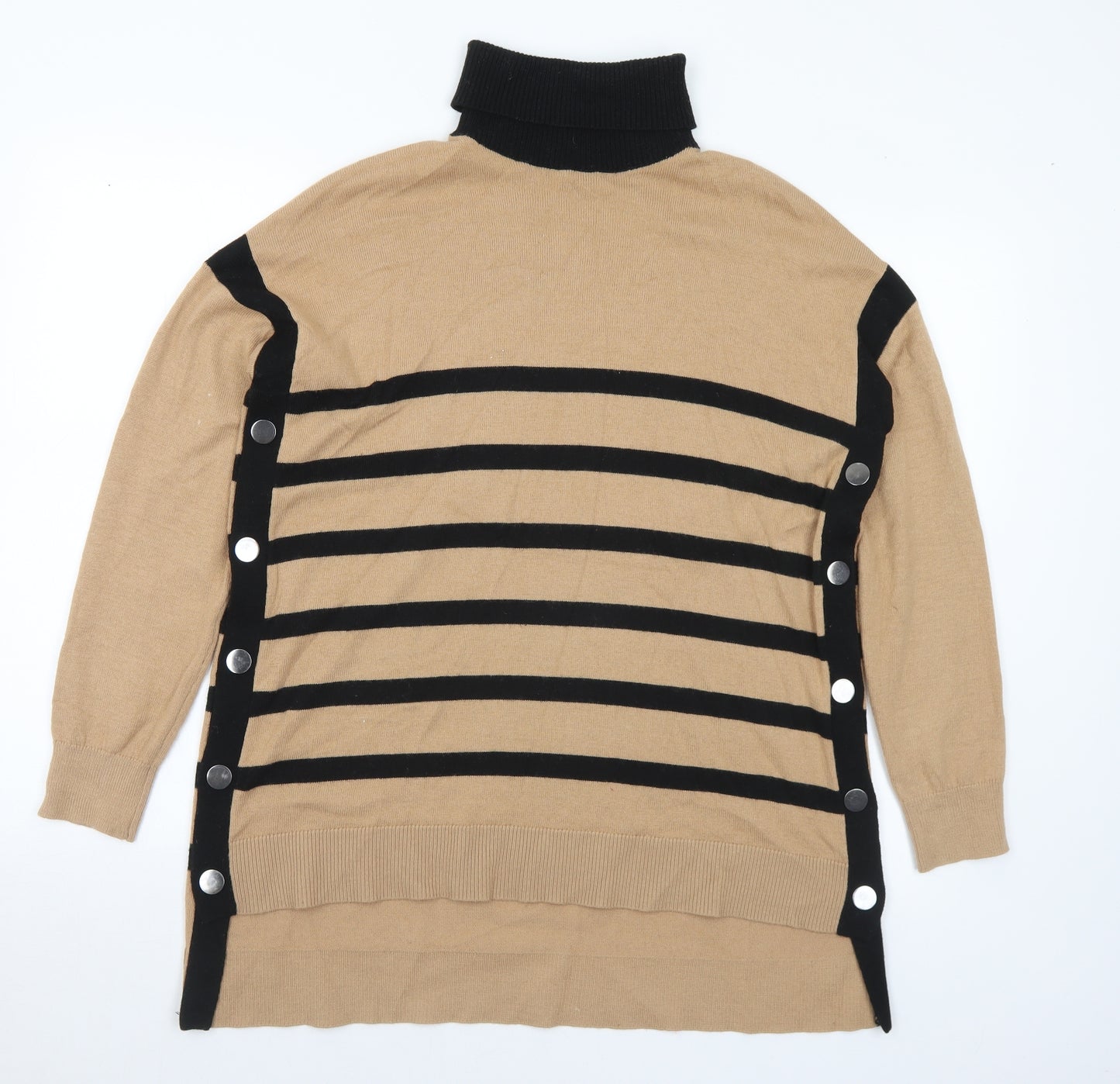 Wallis Womens Beige Roll Neck Striped Acrylic Pullover Jumper Size S