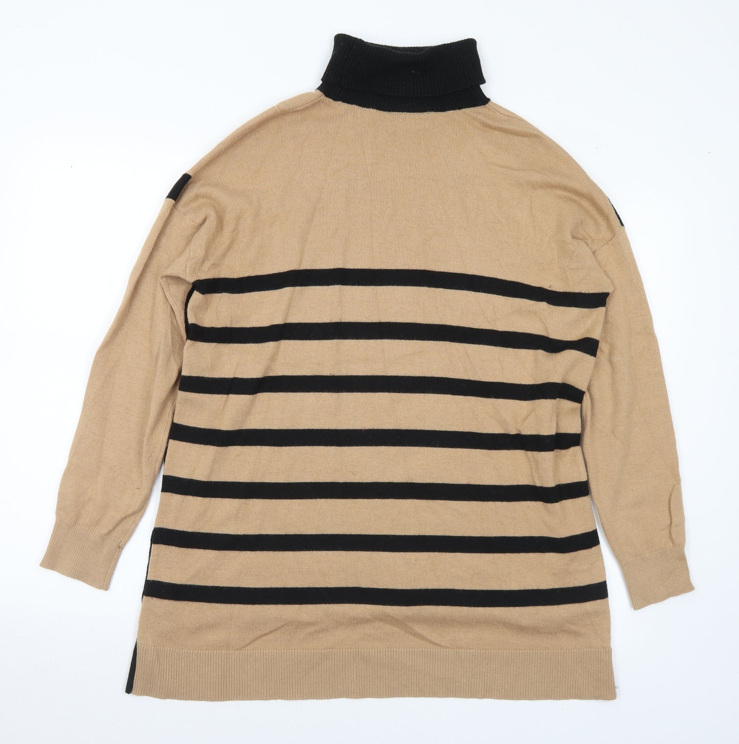 Wallis Womens Beige Roll Neck Striped Acrylic Pullover Jumper Size S