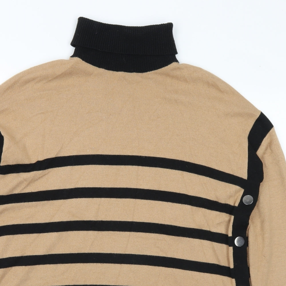 Wallis Womens Beige Roll Neck Striped Acrylic Pullover Jumper Size S