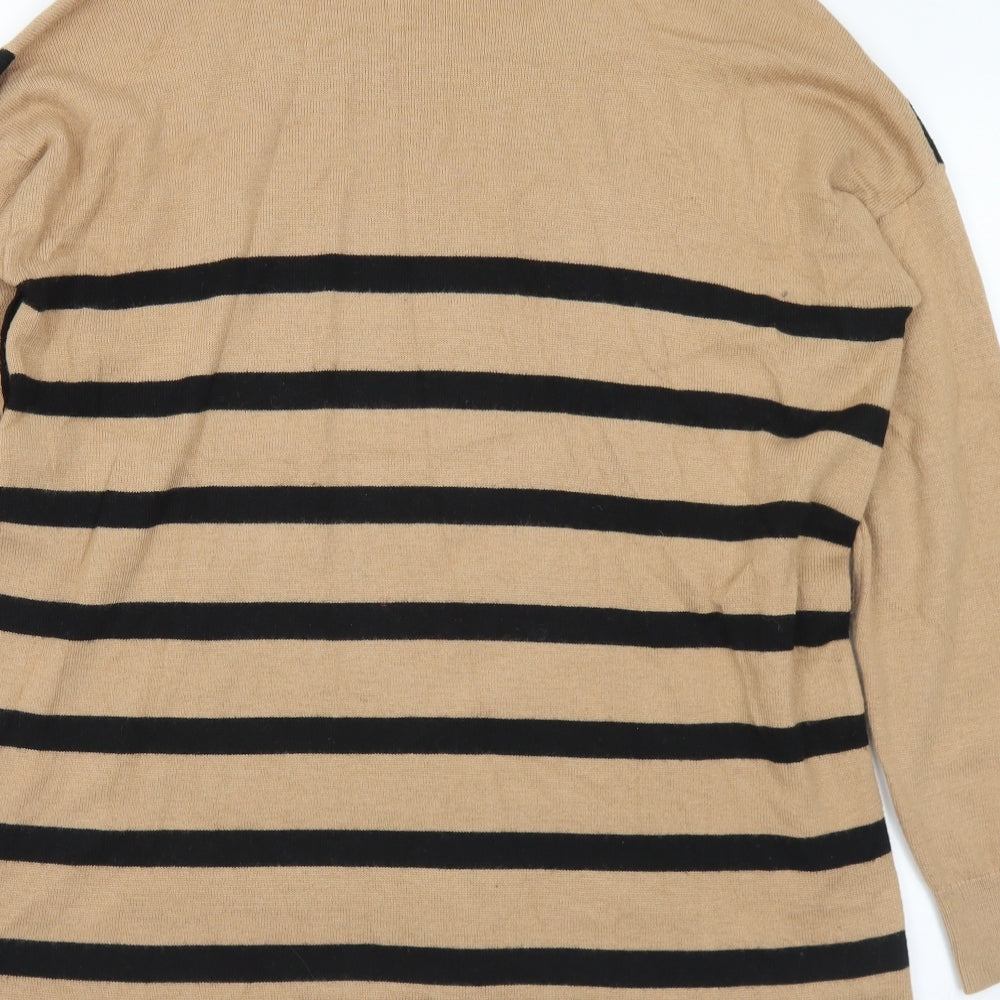Wallis Womens Beige Roll Neck Striped Acrylic Pullover Jumper Size S