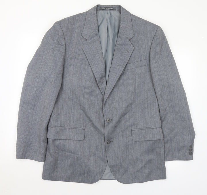 Pinstripe Mens Grey Polyester Jacket Suit Jacket Size 42