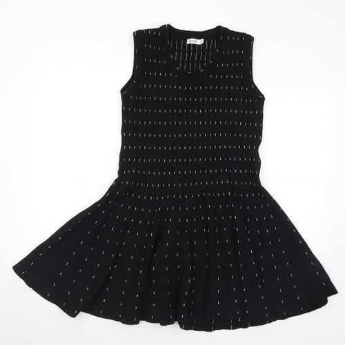 Lavand Womens Black Geometric Acrylic Jumper Dress Size S Scoop Neck