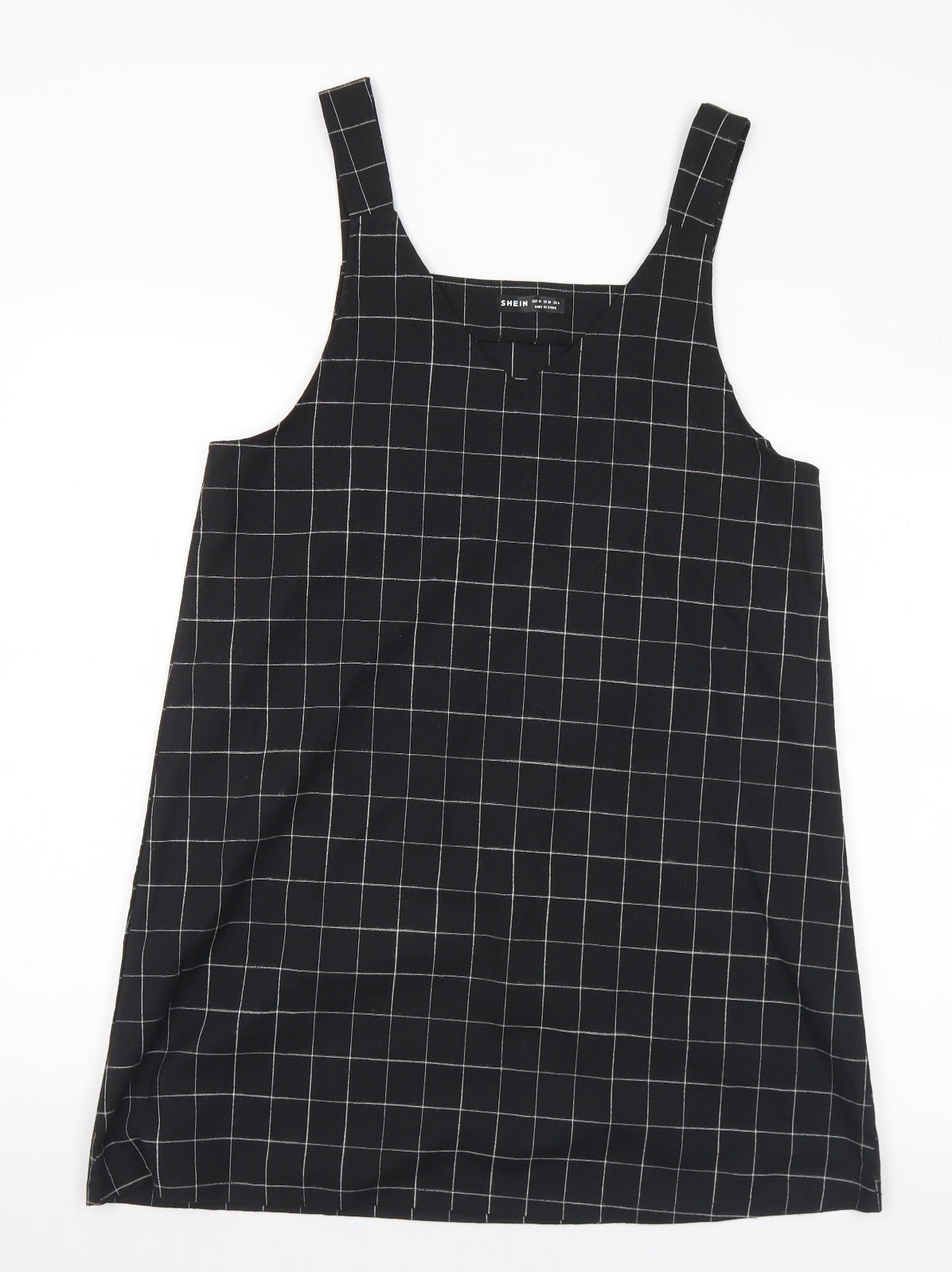 SheIn Womens Black Check Polyester A-Line Size M V-Neck
