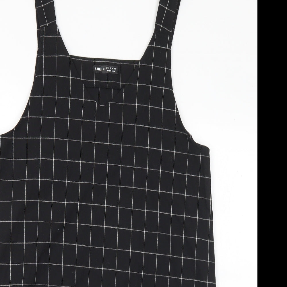 SheIn Womens Black Check Polyester A-Line Size M V-Neck
