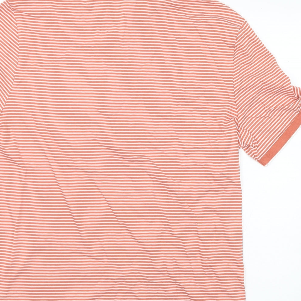 Marks and Spencer Mens Orange Striped Cotton Polo Size M Collared