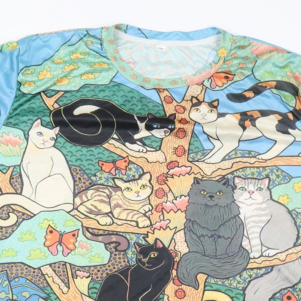 Preworn Mens Multicoloured Polyester T-Shirt Size 3XL Round Neck