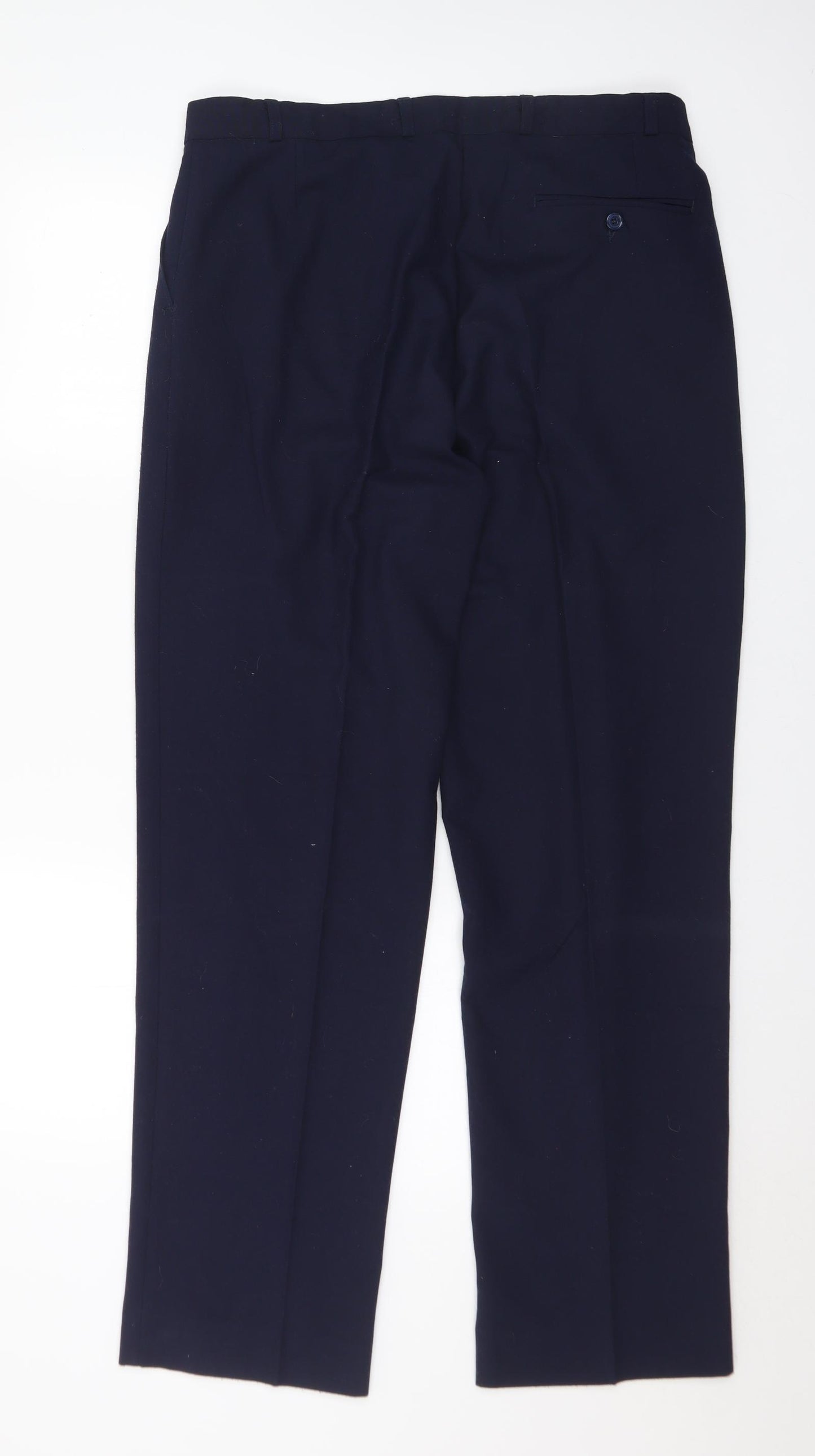 Classic Mens Blue Polyester Trousers Size 36 in L31 in Regular Button