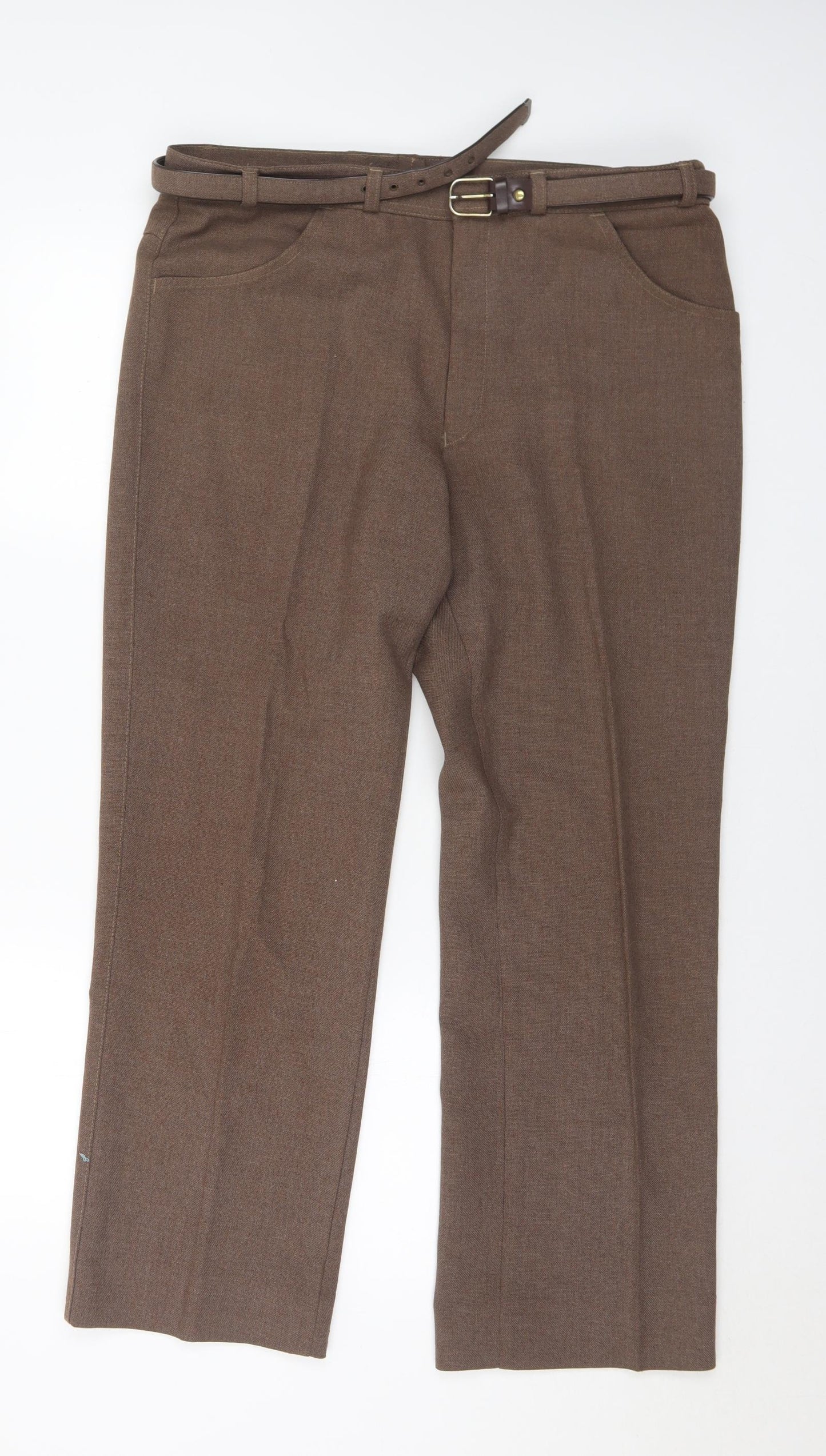 BHS Mens Brown Polyester Trousers Size 38 in L29 in Regular