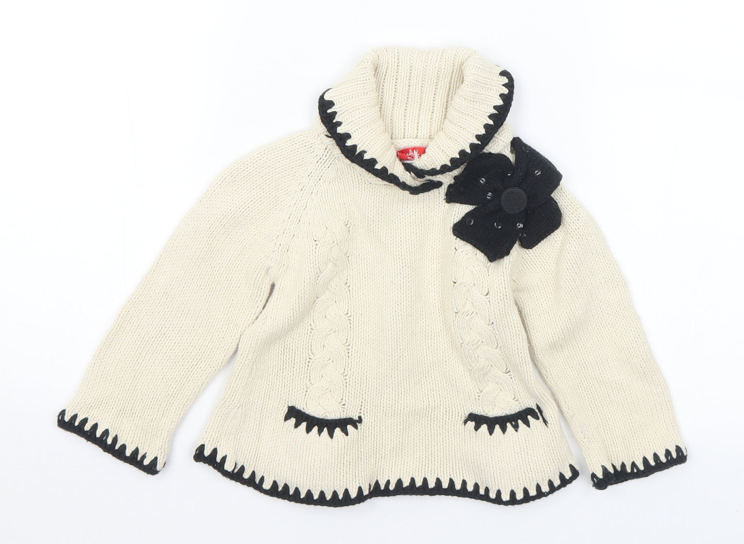 onekind Girls Beige Collared Cotton Pullover Jumper Size 3 Years