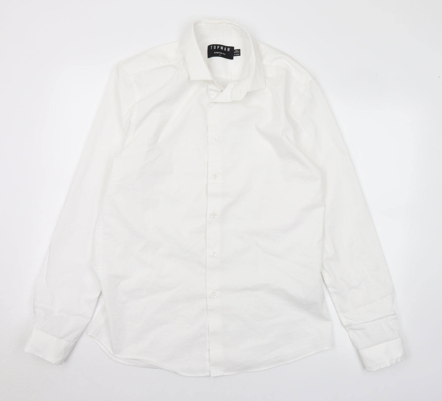 Topman Mens White Cotton Dress Shirt Size L Collared Button
