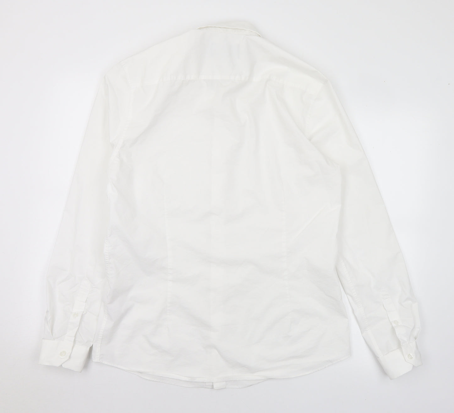 Topman Mens White Cotton Dress Shirt Size L Collared Button