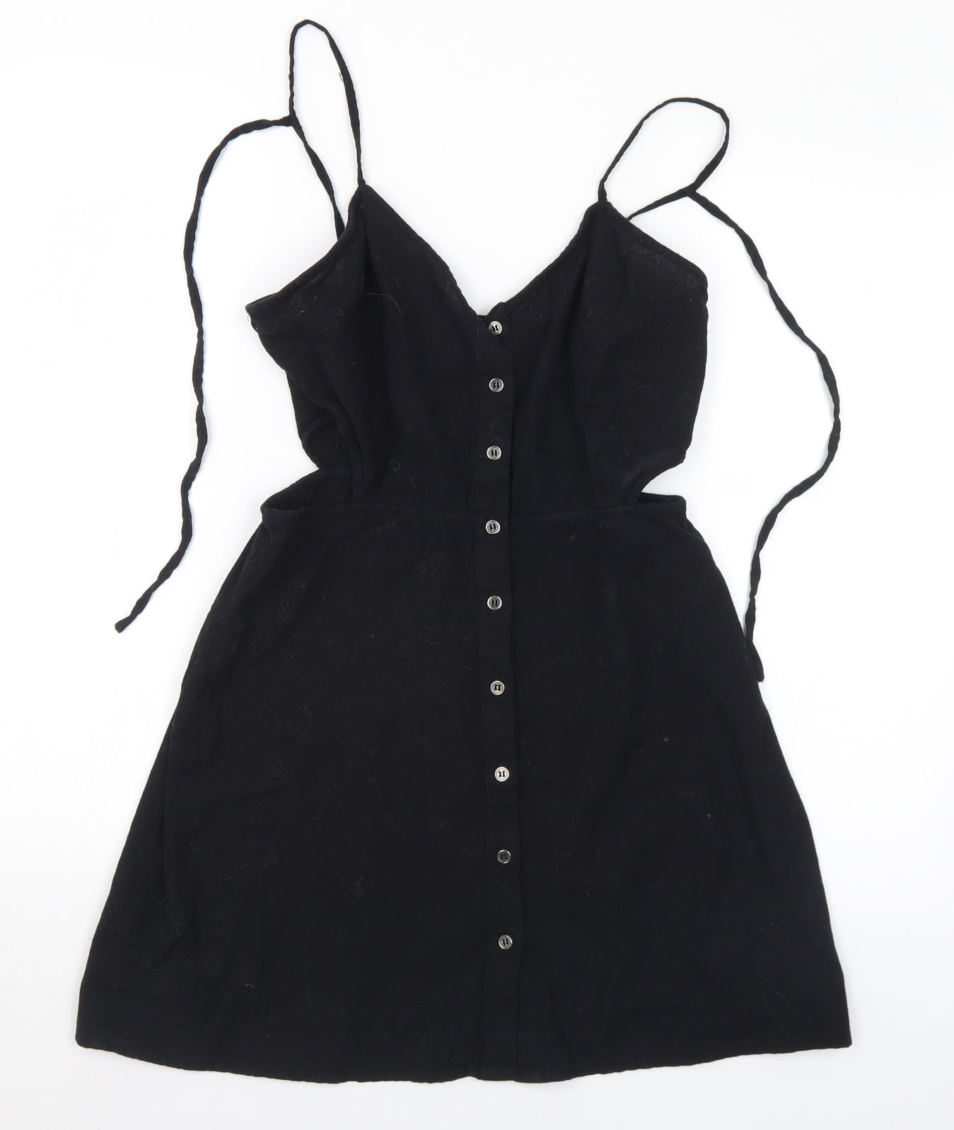 ASOS Womens Black Cotton Tunic Button-Up Size 10 V-Neck