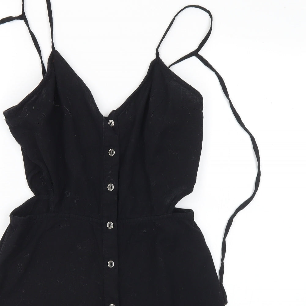 ASOS Womens Black Cotton Tunic Button-Up Size 10 V-Neck